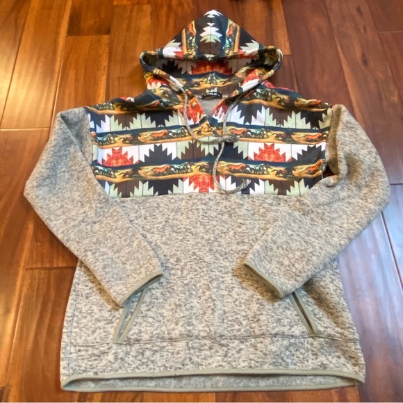Western Aztec Horse Gray and Multicolor Patterned Hoodie. Size Large - Picture 1 of 7